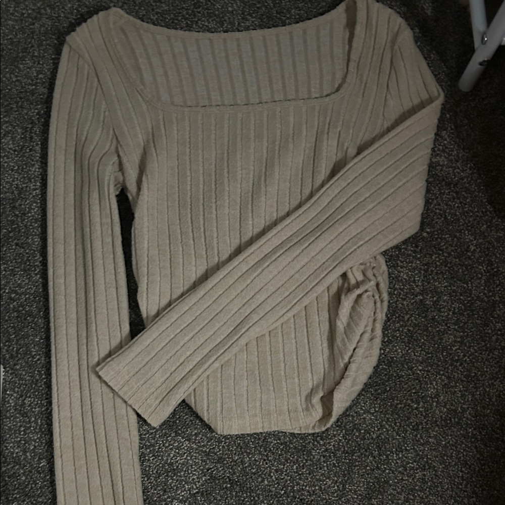 SHEIN Beige Ribbed Long Sleeve Top